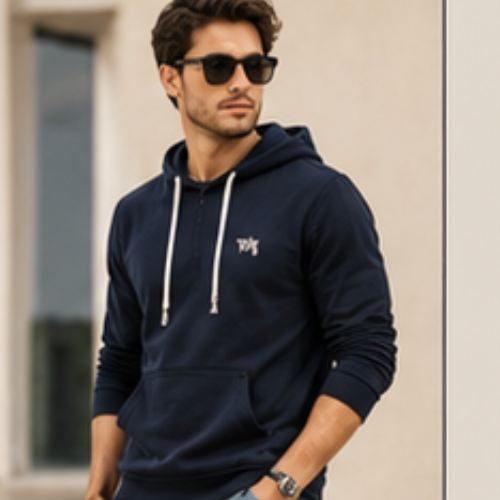 Olivia Clothing Store men's navy blue casual hoodie for stylish everyday wear.