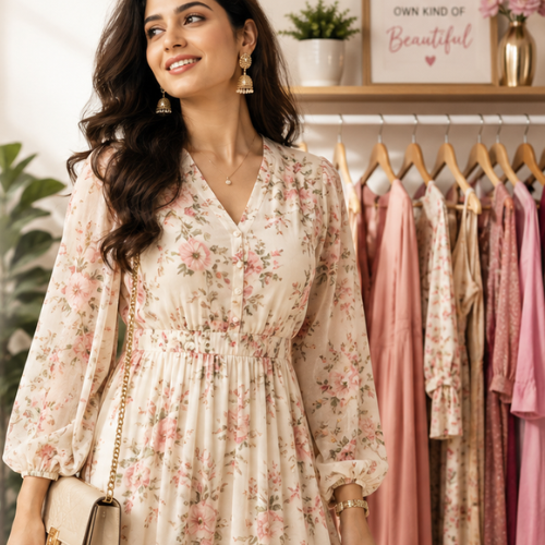 Olivia Clothing Store women's floral printed dress with elegant casual styling for modern fashion.
