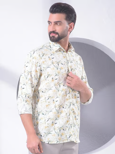 Olivia Clothing Store men's floral printed shirt styled with a smart casual look.