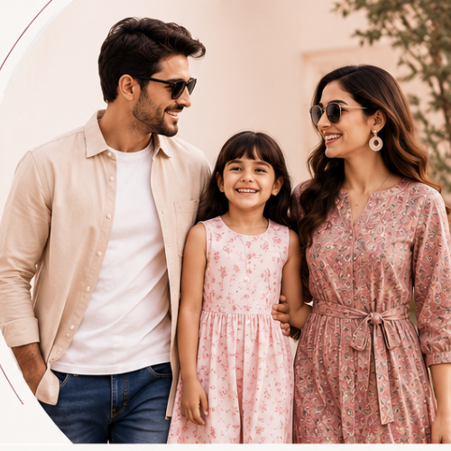 Olivia Clothing Store family fashion collection featuring stylish men’s, women’s and kids’ outfits.