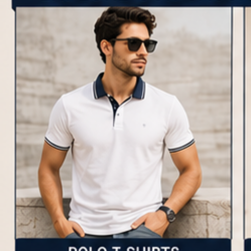 Olivia Clothing Store men’s white polo T-shirt with dark trim for weekend casual wear.