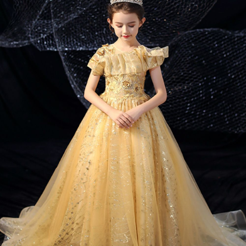 Olivia Clothing Store girls’ golden embellished party dress with elegant full-length skirt