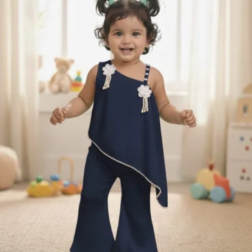 Olivia Clothing Store toddler girls’ navy blue sleeveless jumpsuit with floral details