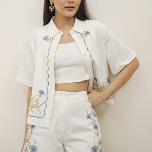 Olivia Clothing Store white floral embroidered co-ord set for women.