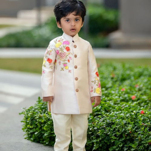 Olivia Clothing Store boys’ cream traditional outfit with embroidered jacket and trousers Focus Keyword: olivia clothing store.